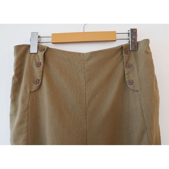 Wide Leg, Vintage Silhouette High Rise Button Front Lightweight Trousers Khaki L - Picture 3 of 4